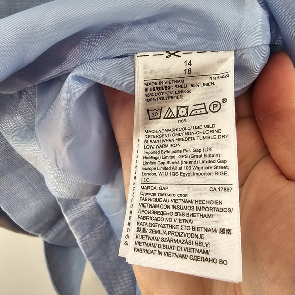 GAP Linen Cotton Blazer Chambray Light Blue Lined Single One Button NWT Size 14 - Picture 9 of 10